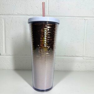 Starbucks White/Rose Gold Ombre Sequin Tumbler Cold Cup 24 Oz 2018 Holiday